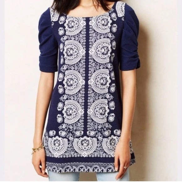 Anthropologie Tops - Anthropology Akemi+Kin Manet Tunic Mini Dress Women Size XS Navy White Boho